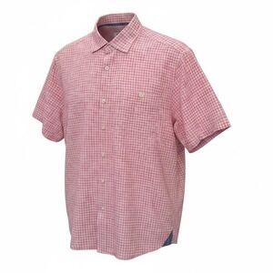 Tommy Bahama Mens Red White Plaid Short Sleeve Button Down Shirt Single Pocket